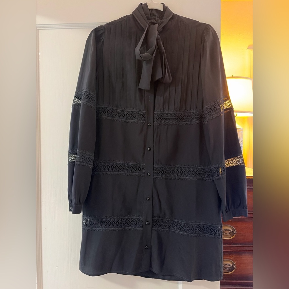 Sézane silk and lace black button down shift